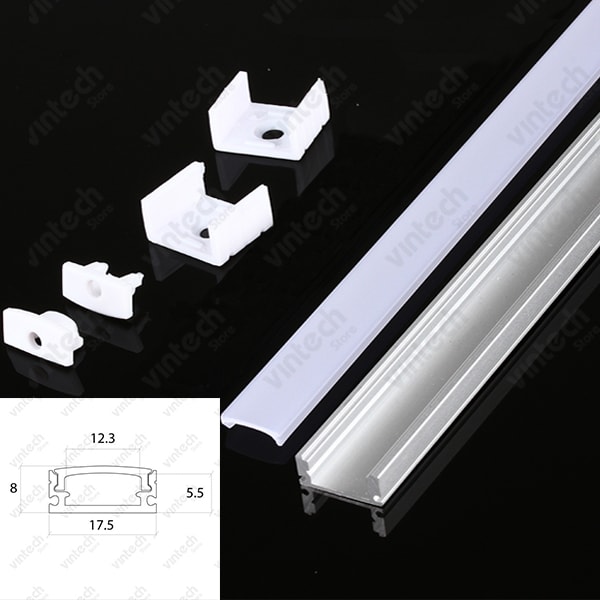 รางอลูมิเนียมใส่ไฟ LED รุ่น U-shape 1758 ฝาครอบขาวขุ่น