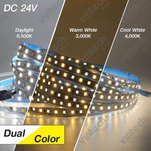 ไฟเส้น LED Strip SMD 2835 24V (120 LED/M.) ไม่กันน้ำ ขาว-วอร์มไวท์ 5M.